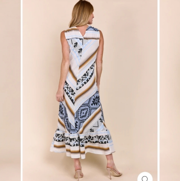 Sophia Made in Italy Chic Blue, Brown & White Midi Dress, Fits 2-8, Stretchy - Picture 3 of 9